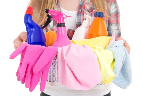 Flexible local office cleaners working in a Sutton commercial building