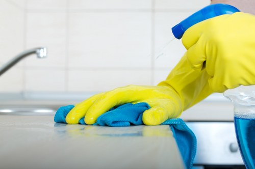 Professional house cleaning tasks in a Sutton kitchen and bathroom