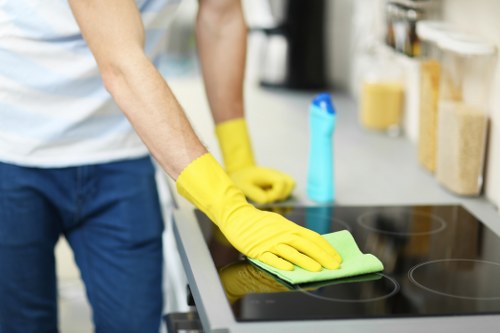 Cleaner removing grease from an oven door in Sutton